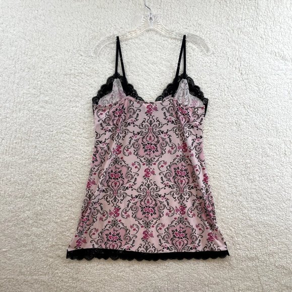 Y2K 2000s Whispers Pink Floral Swirl Slinky Stretch Lingerie Mini Slip Dress M - Picture 2 of 9